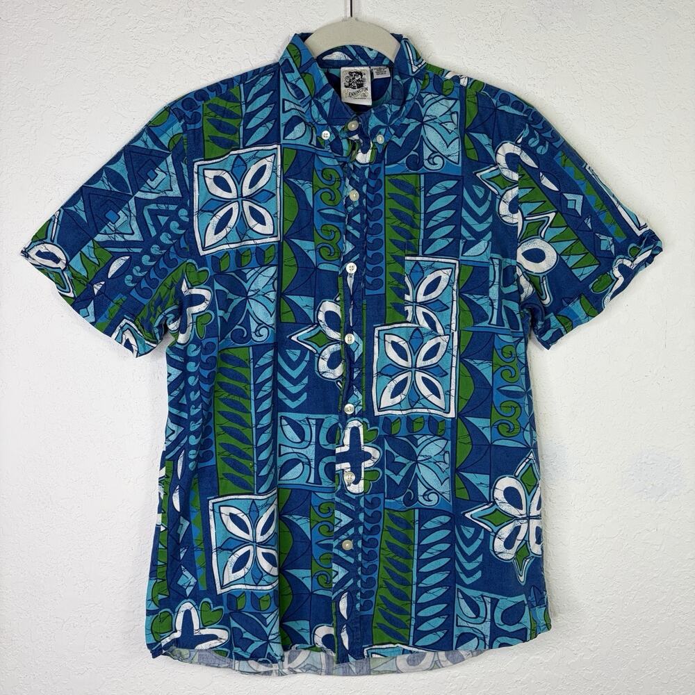 Kennington Blue Hawaiian Shirt Short Sleeve Size L Vacation Cruise Travel Summer